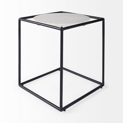 Austen White/Black Round Marble Top Side Table