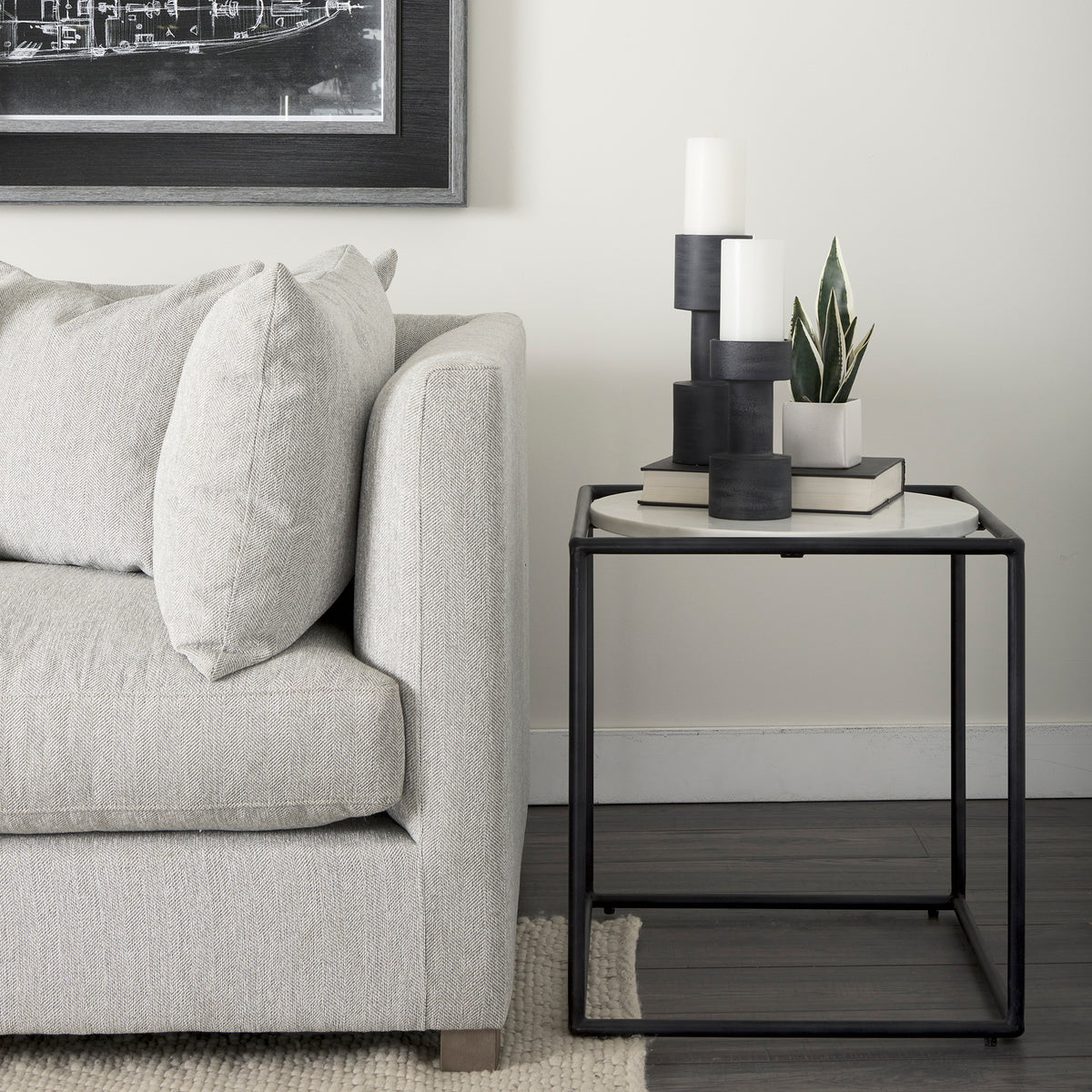 Austen White/Black Round Marble Top Side Table