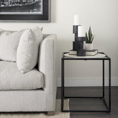 Austen White/Black Round Marble Top Side Table
