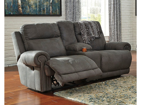 Austere Gray Reclining Loveseat with Console - Ornate Home