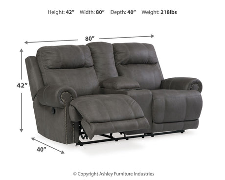 Austere Gray Reclining Loveseat with Console - Ornate Home