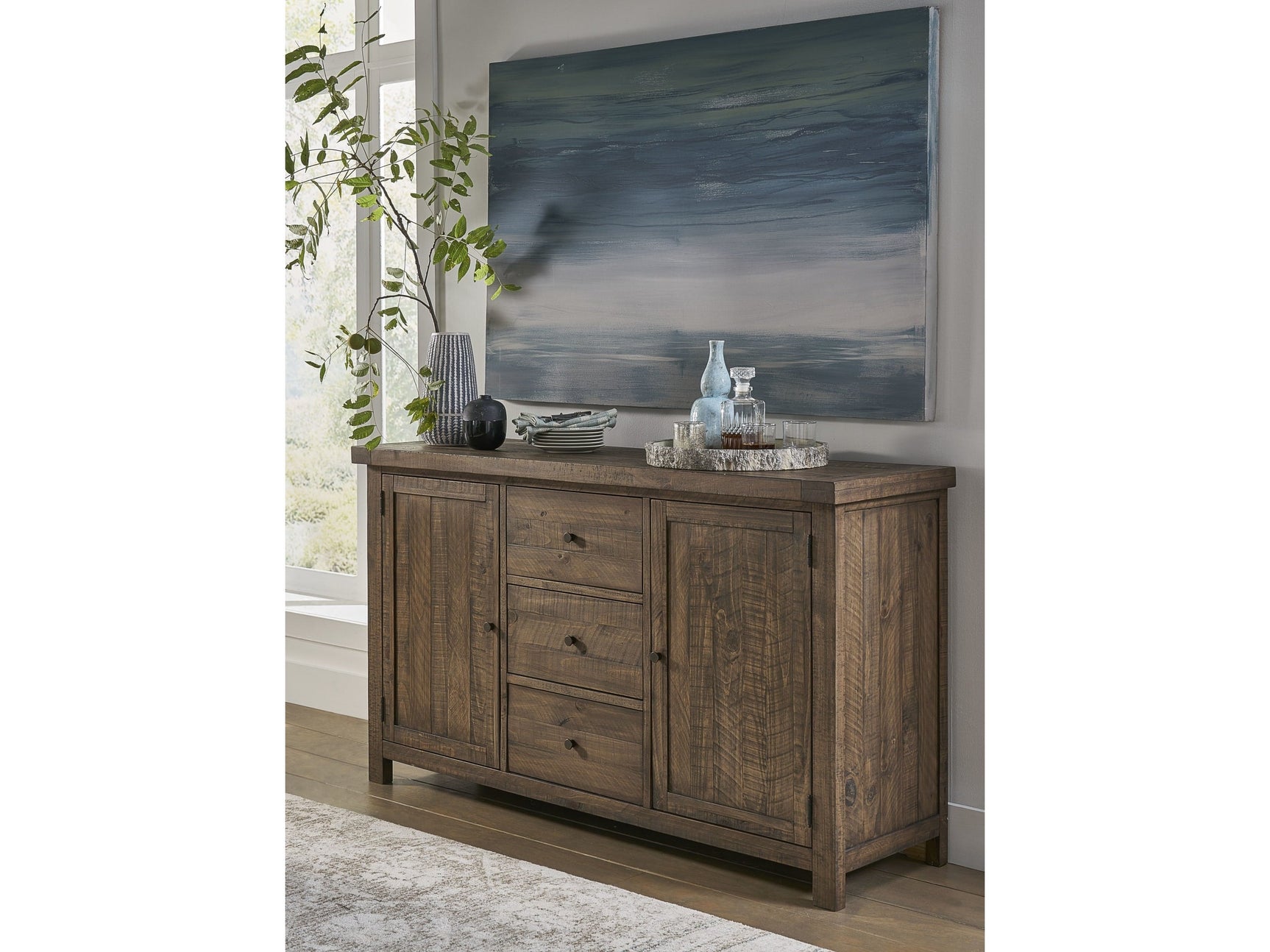 Autumn Flint Oak Solid Wood Three Drawer Two Door Sideboard - Ornate Home