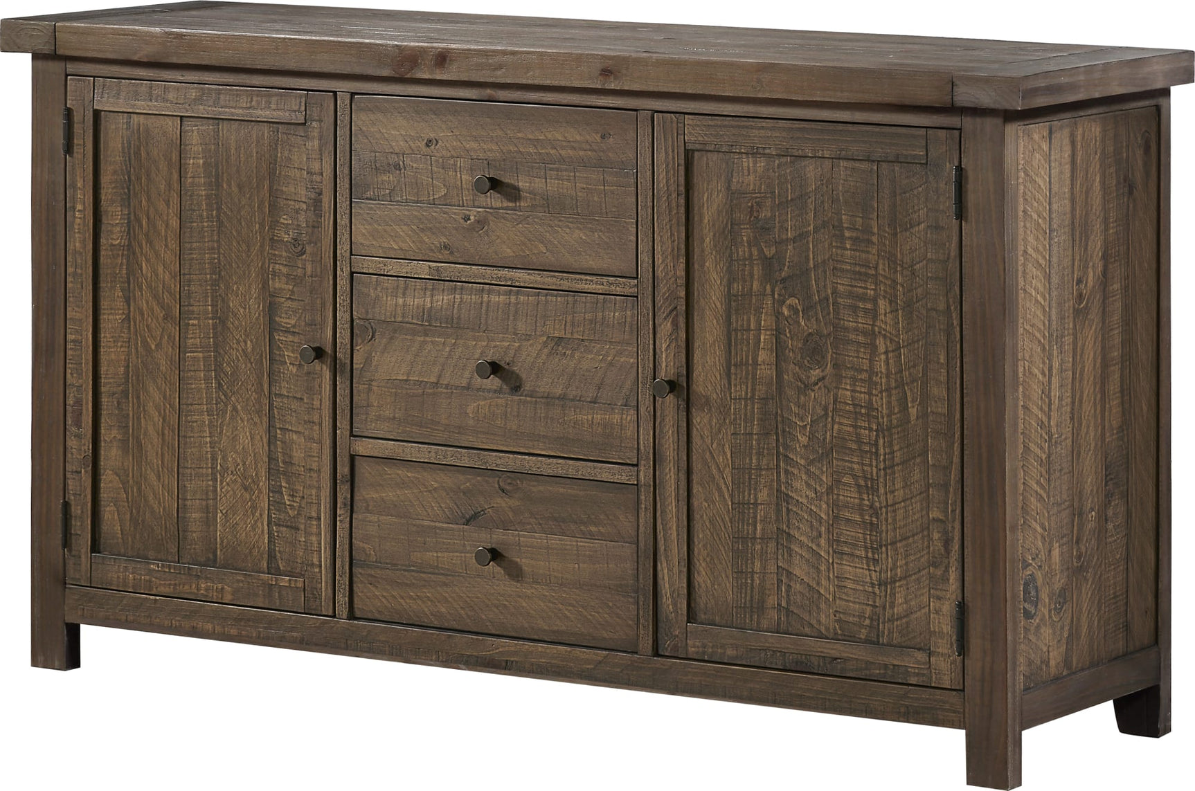 Autumn Flint Oak Solid Wood Three Drawer Two Door Sideboard - Ornate Home