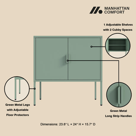 Ava 23.6" Accent Cabinet in Green - Ornate Home