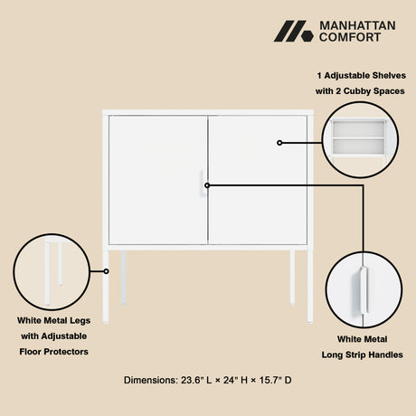 Ava 23.6" Accent Cabinet in White - Ornate Home