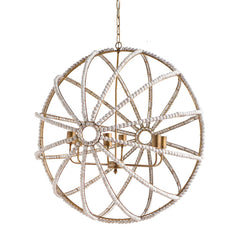 Ava White/Gold Metal and Wood Beaded Six Bulb Chandelier - Ornate Home