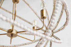 Ava White/Gold Metal and Wood Beaded Six Bulb Chandelier - Ornate Home