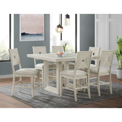Avalanche Antique White 7-Piece Square Counter Height Dining Set - Ornate Home