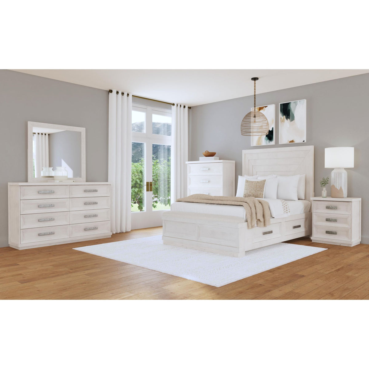 Avalanche Antique White Queen Storage Bed