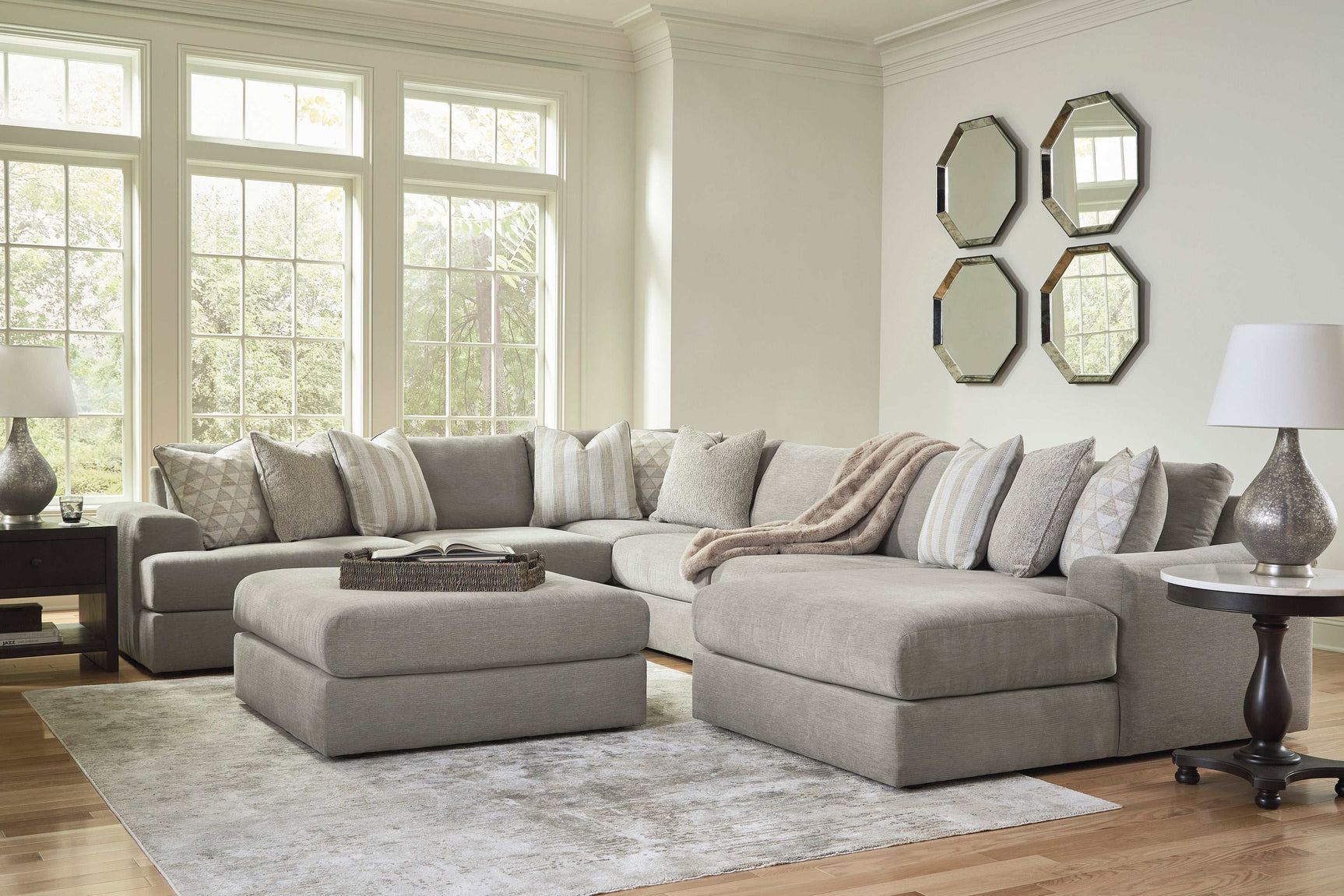 Avaliyah Ash Gray Chenille 6pc RAF Chaise Sectional (Online Special Price) - Ornate Home