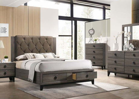 Avantika Rustic Gray Oak Eastern King Storage Bed - Ornate Home