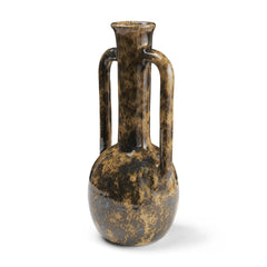 Aven Brown Mottled Glazed Ceramic Tall Neck Decorative Vase with Handles - Ornate Home