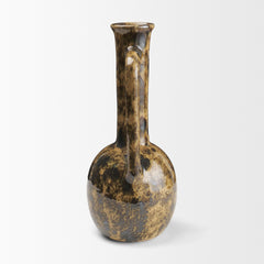 Aven Brown Mottled Glazed Ceramic Tall Neck Decorative Vase with Handles - Ornate Home