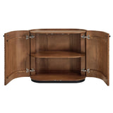 Aven Walnut 36 Inch Chiseled Curved Wood 2 Door Accent Cabinet