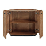 Aven Walnut 36 Inch Chiseled Curved Wood 2 Door Accent Cabinet