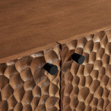 Aven Walnut 36 Inch Chiseled Curved Wood 2 Door Accent Cabinet