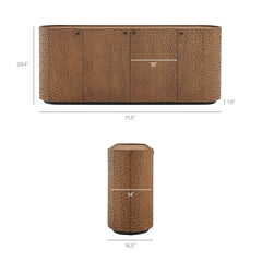 Aven Walnut 71.5 Inch Oval Chiseled Wood Sideboard Buffet Cabinet with Hammered Effect - Ornate Home