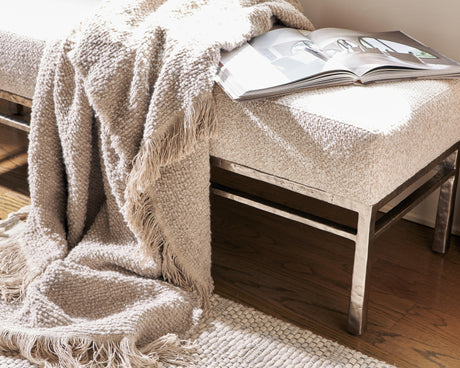 Aventura Beige/Frosted Nickel Bench - Ornate Home