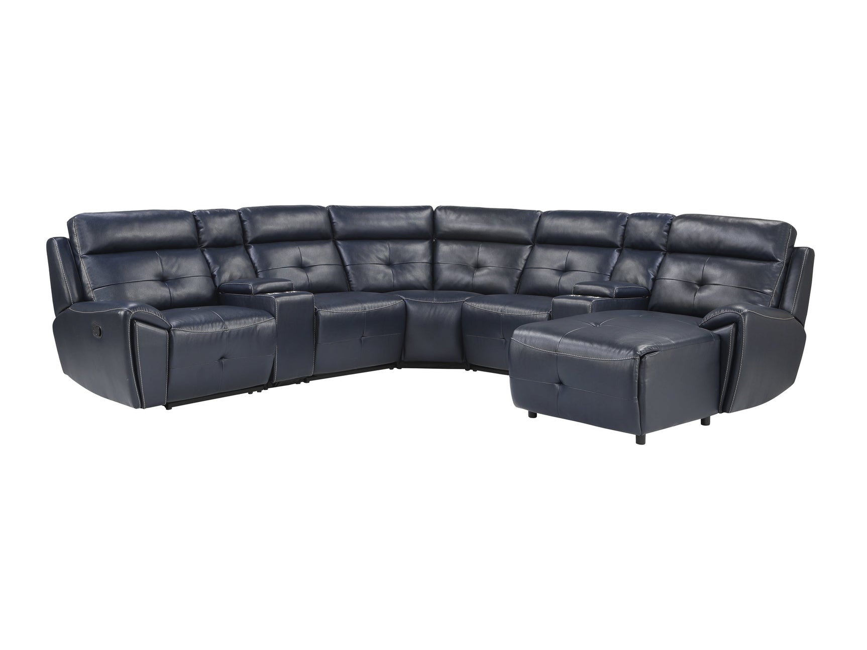 Avenue Navy 7-Piece Modular Reclining Sectional w/ Right Chaise - Ornate Home