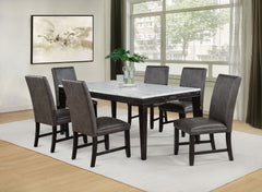 Averill Coffee Bean 72-inch Rectangular White Marble Top Dining Table - Ornate Home