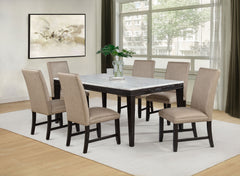Averill Coffee Bean 72-inch Rectangular White Marble Top Dining Table - Ornate Home
