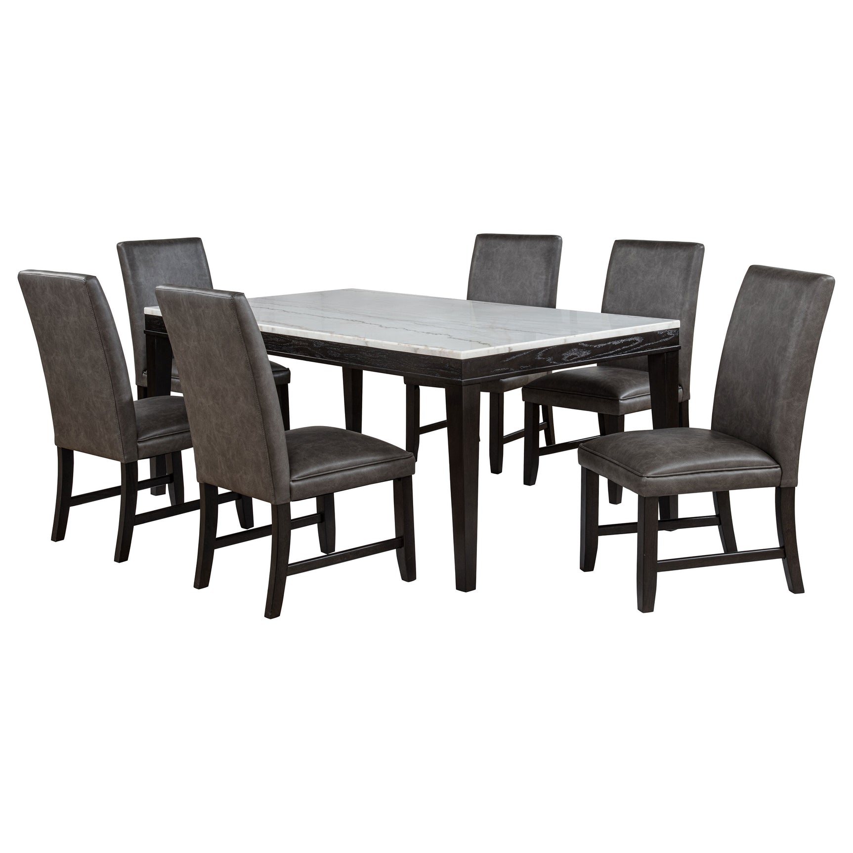Averill Dark Grey/Coffee Bean 7-piece White Marble Top Dining Set - Ornate Home