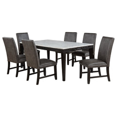 Averill Dark Grey/Coffee Bean 7-piece White Marble Top Dining Set - Ornate Home