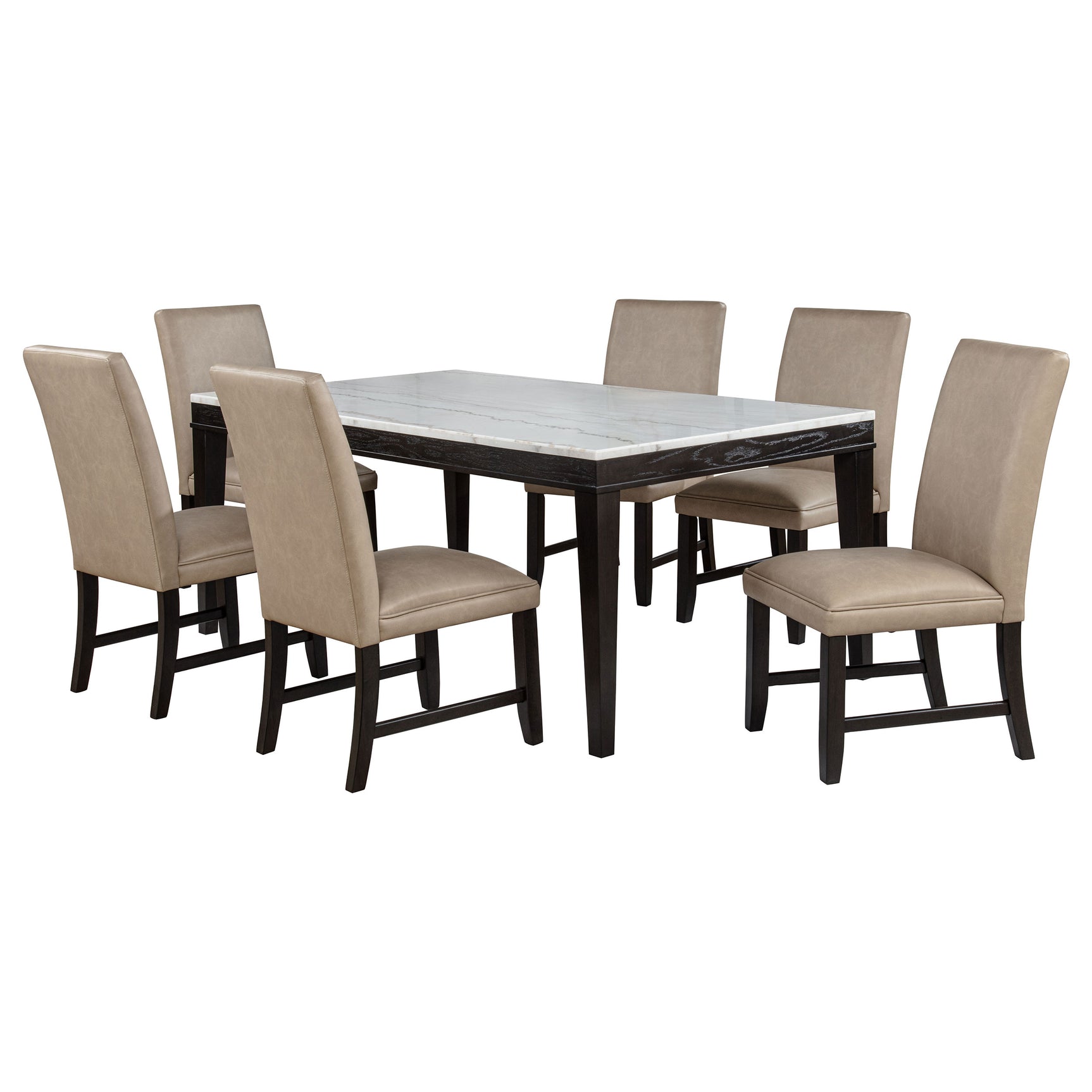 Averill Tan/Coffee Bean 7-piece White Marble Top Dining Set - Ornate Home