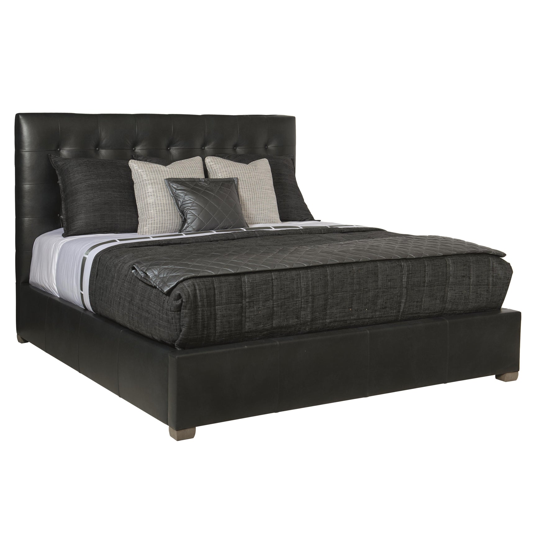 Avery Black/Grey Leather Panel King Bed (54.5" H) - Ornate Home
