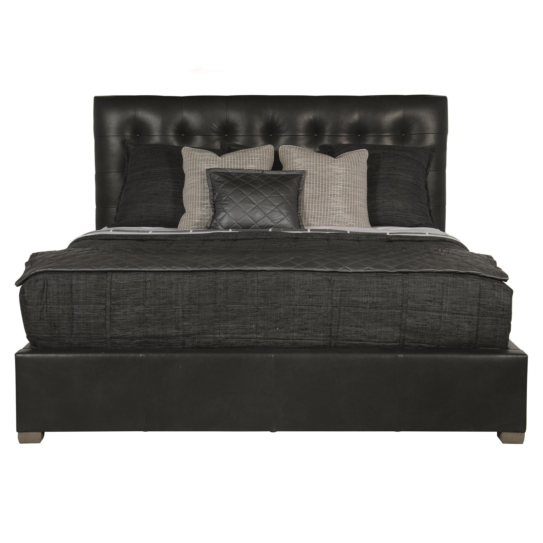 Avery Black Leather Queen Panel Bed – Standart Headboard - Ornate Home