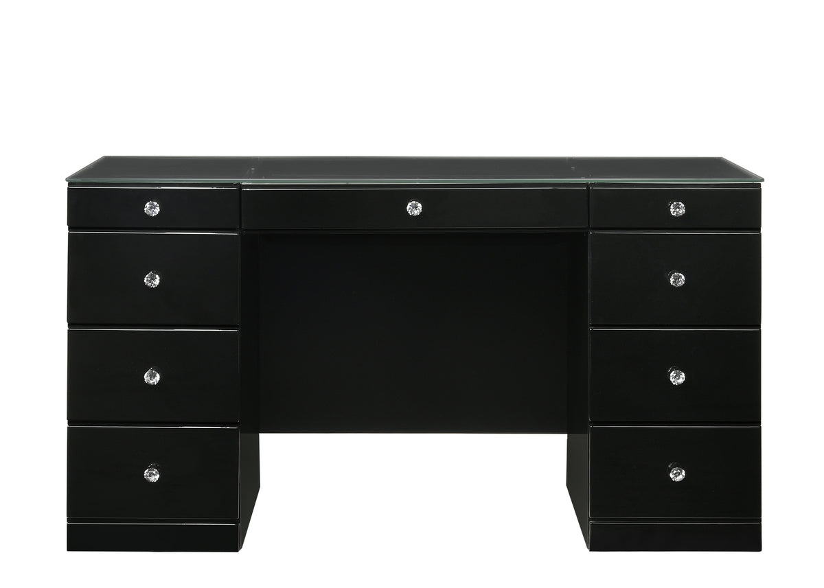 Avery Black Vanity Set w/LED Mirror & Stool - Ornate Home