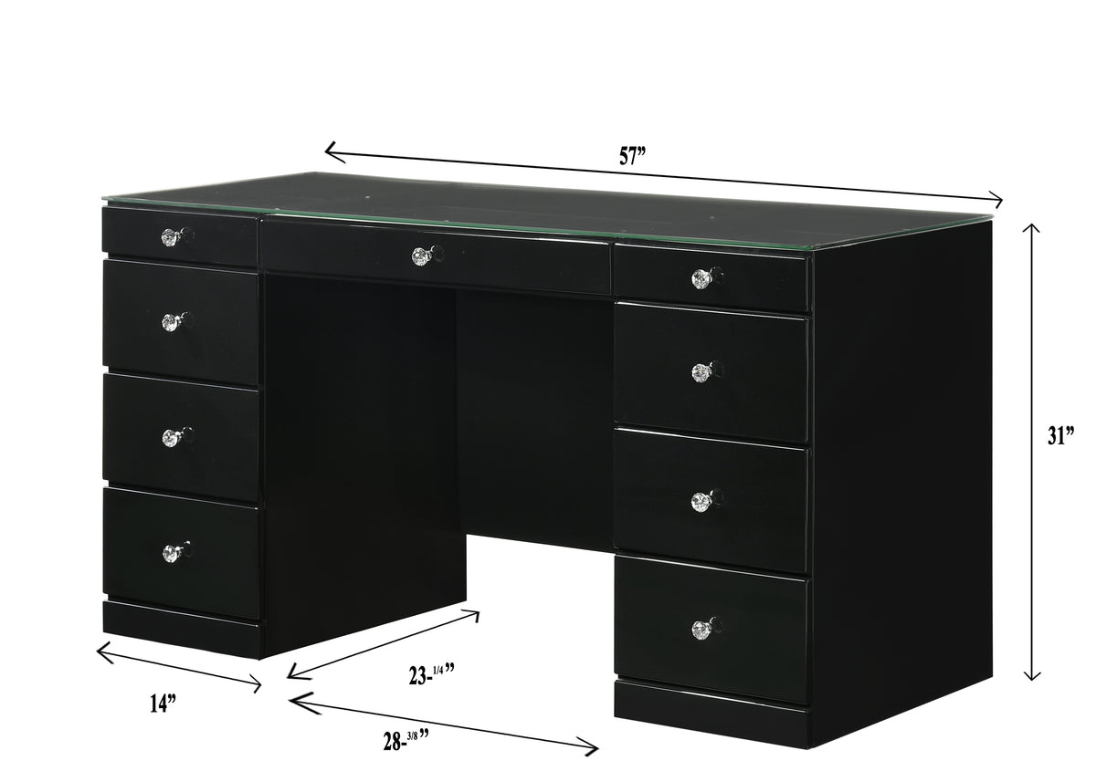 Avery Black Vanity Set w/LED Mirror & Stool - Ornate Home