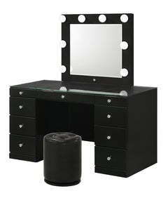 Avery Black Vanity Set w/LED Mirror & Stool - Ornate Home