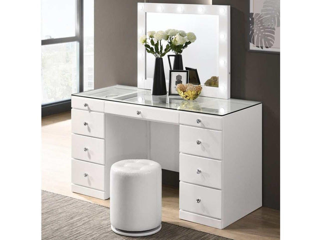 Avery White Vanity Set w/LED Mirror - Ornate Home