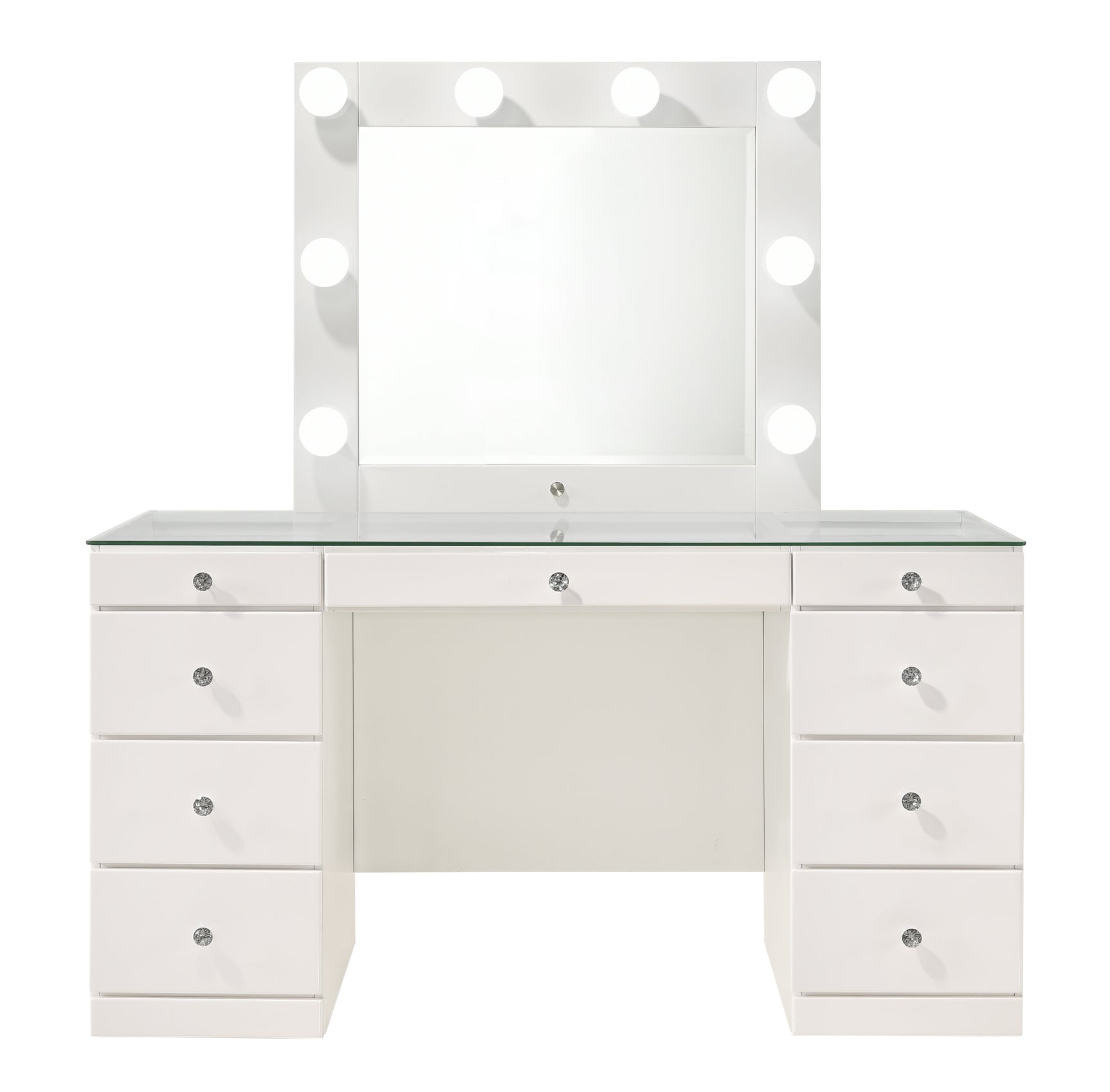Avery White Vanity Set w/LED Mirror & Stool - Ornate Home