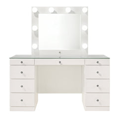 Avery White Vanity Set w/LED Mirror & Stool - Ornate Home