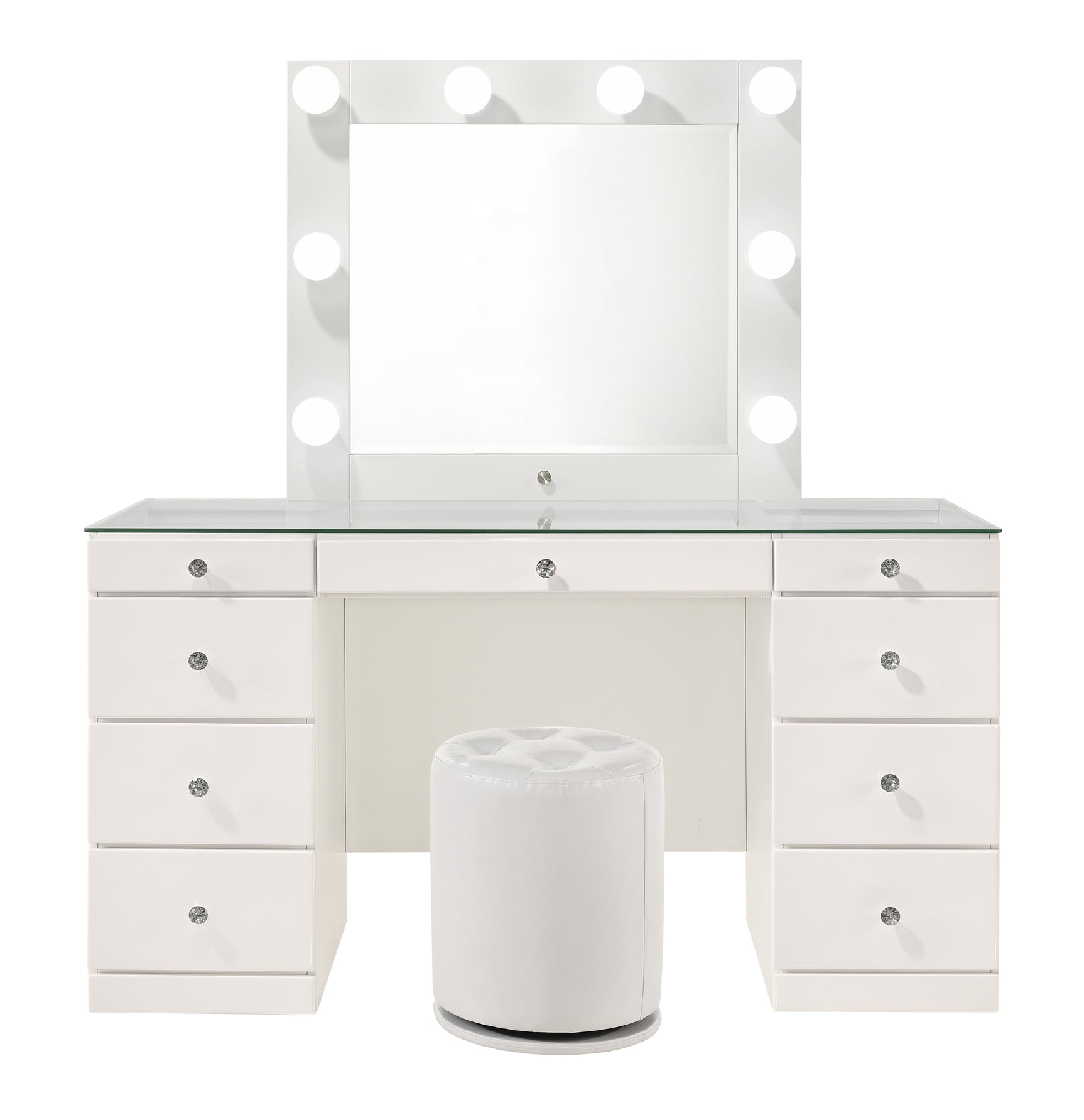 Avery White Vanity Set w/LED Mirror & Stool - Ornate Home