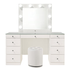 Avery White Vanity Set w/LED Mirror & Stool - Ornate Home
