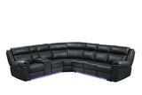 Aviator Black Leather Power Reclining Sectional w/ Console & Drop-down Touchpad - Ornate Home