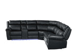 Aviator Black Leather Power Reclining Sectional w/ Console & Drop-down Touchpad - Ornate Home