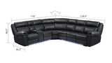 Aviator Black Leather Power Reclining Sectional w/ Console & Drop-down Touchpad - Ornate Home