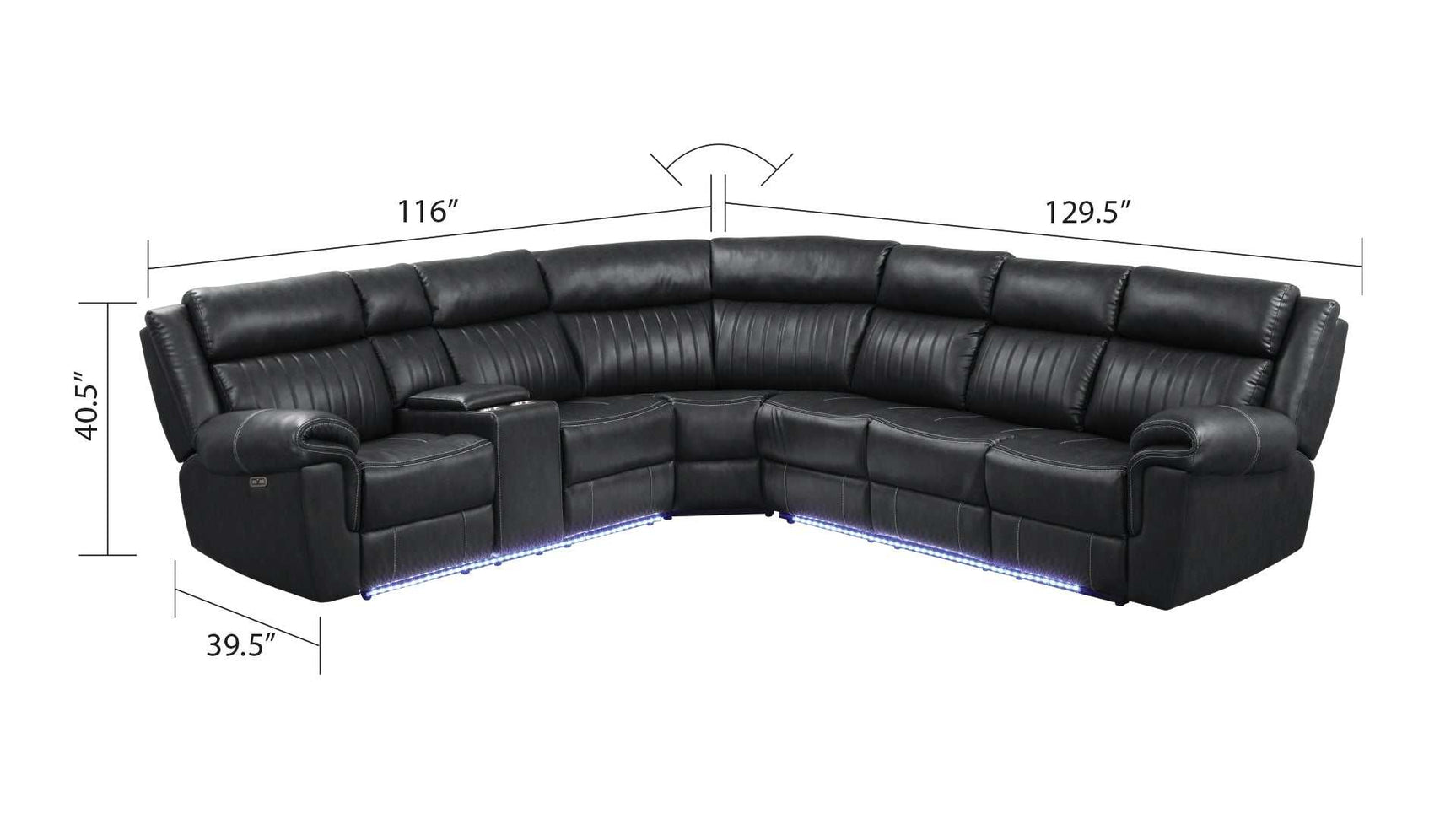 Aviator Black Leather Power Reclining Sectional w/ Console & Drop-down Touchpad - Ornate Home