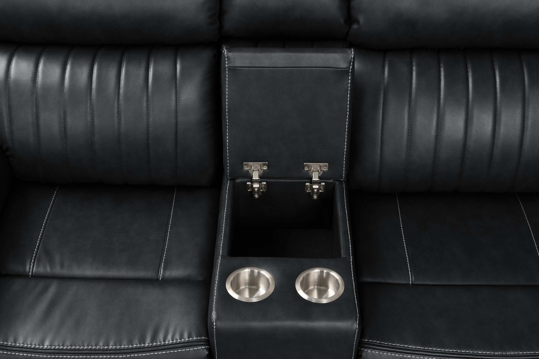 Aviator Black Leather Power Reclining Sectional w/ Console & Drop-down Touchpad - Ornate Home