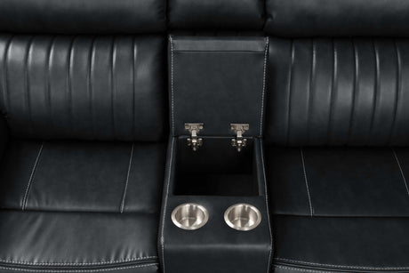 Aviator Black Leather Power Reclining Sectional w/ Console & Drop-down Touchpad - Ornate Home