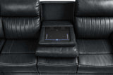 Aviator Black Leather Power Reclining Sectional w/ Console & Drop-down Touchpad - Ornate Home
