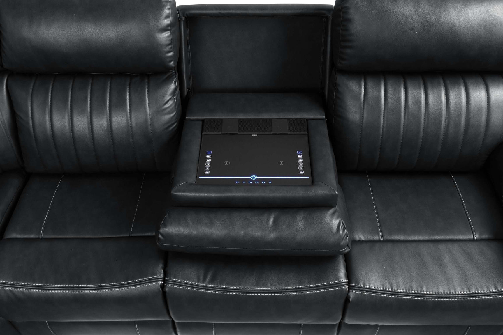 Aviator Black Leather Power Reclining Sectional w/ Console & Drop-down Touchpad - Ornate Home