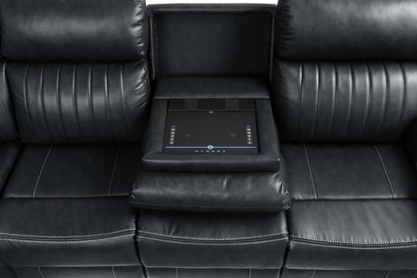 Aviator Black Leather Power Reclining Sectional w/ Console & Drop-down Touchpad - Ornate Home