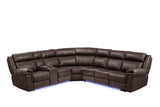 Aviator Brown Leather Power Reclining Sectional w/ Console & Drop-down Touchpad - Ornate Home