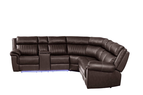 Aviator Brown Leather Power Reclining Sectional w/ Console & Drop-down Touchpad - Ornate Home
