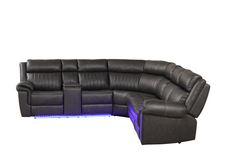 Aviator Gray Leather Power Reclining Sectional w/ Console & Drop-down Touchpad - Ornate Home